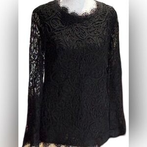 Soft Surroundings Women’s One-Of-A Kind Long Sleeved Lace Top W/Back 7” Zipper